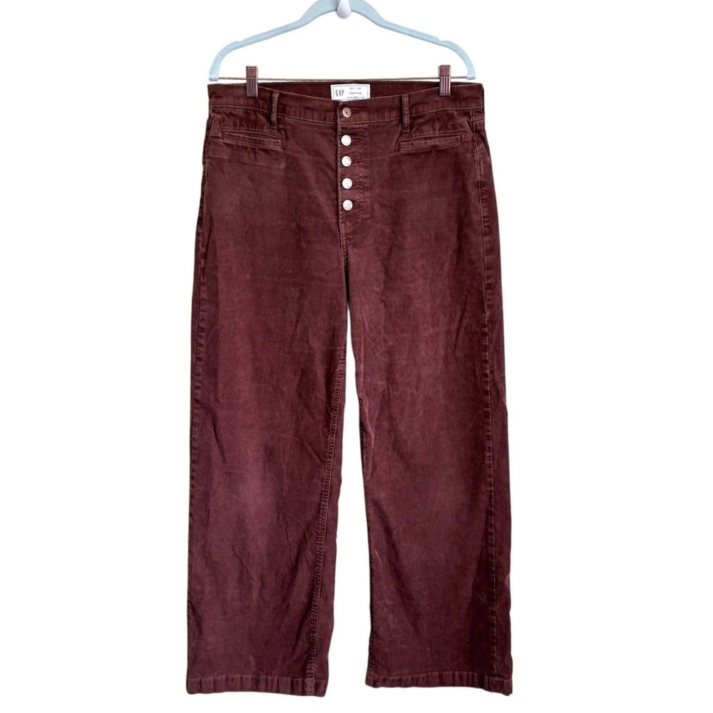 Gap Womens High Stride Corduroy Wide Leg Pants 32 14R Brown High Rise Button Fly